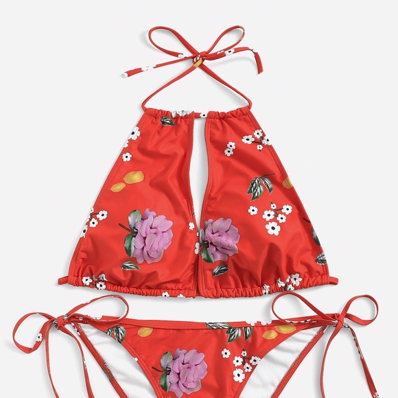 Floral Print Halter Top & Side Tie Bikini Set - Picture 5 of 6